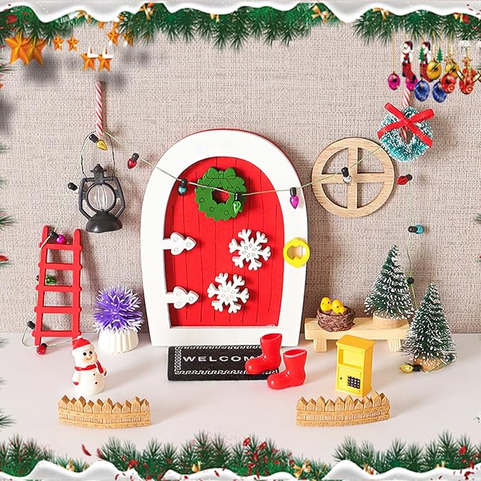 20 Pcs Christmas Girl Fairy Doors Decorations Enchanted Doors Tiny Outdoor Xmas Decor Miniature Magical Door for Fairies Special Entry Tiny Miniature for Xmas Accessories Fairy Tale