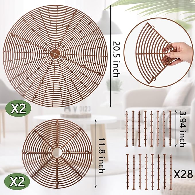 4 Pcs Plant Pot Grid Soil Protector Covers Cuttable Flower Cover from Animals 20.5" 11.8" Cat Digging Stopper Plant Pot Cover with Stakes for Indoor Outdoor Gardening(Brown)