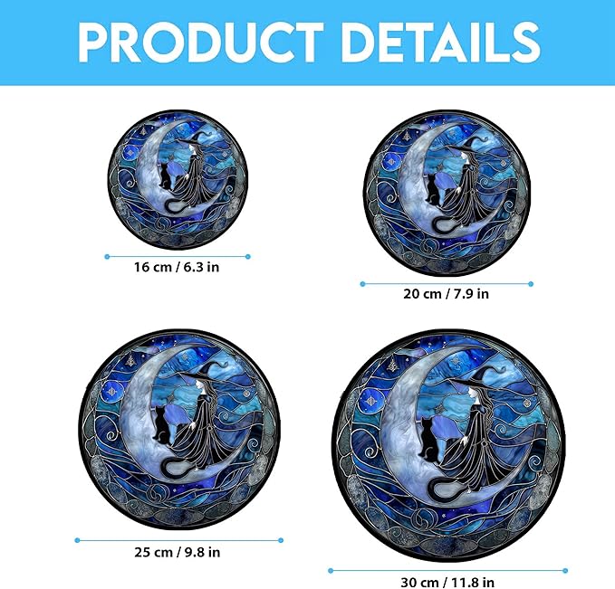 Spooky Witch Stained Glass Window Hanging Window Suncatcher 12" Glass Panel with Metal Chain and Hooks Sun Catchers Indoor Wall Art Home Decor Gift for Women Mother's Day