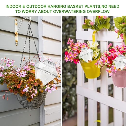 Watering Globes XL- 4 Pcs Diamond Plastic Shape Plant Watering Globes Self Watering Planter Insert 17oz Large for Indoor&Outdoor Plants Watering Bulbs