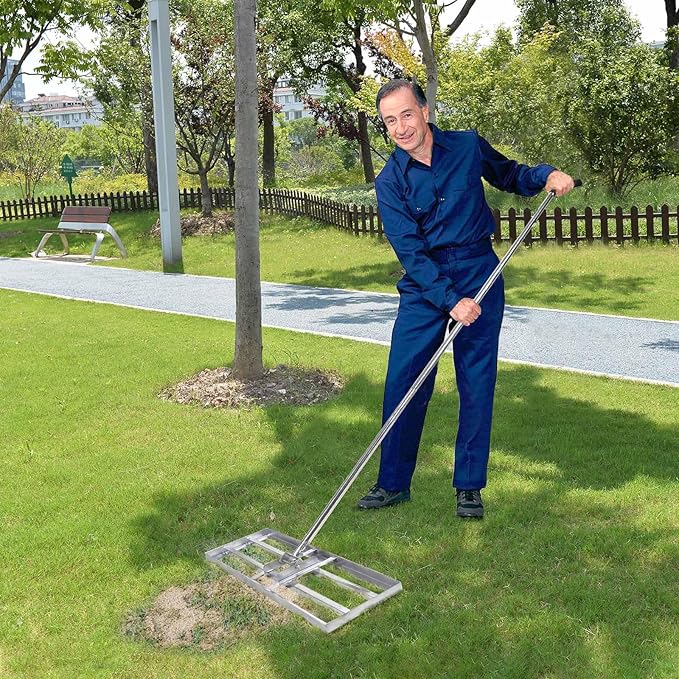 Scalebeard Lawn Leveling Rake-7 FT Level Lawn Tool / Soil Lawn Rake Stainless Steel Leveling Rake Landscape Rake with Handle for Garden Backyard Golf/Lawn(7FT, 30 x 10IN)