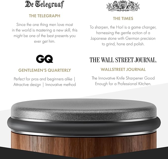 HORL 2 Walnut Rolling Knife Sharpener - Kitchen Knife Sharpener for Razor Sharp Edges Made in Germany - Easy Knife Sharpening Kit - Roller with Magnetic Holder with 15 & 20 Degrees