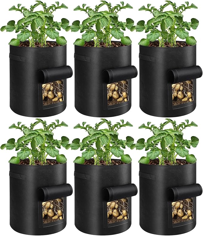 6 Pack Potato Grow Bags 10 Gallon with Flap and Handle, Planter Pots Thick Fabric Garden Containers for Tomato, Vegetable and Fruits