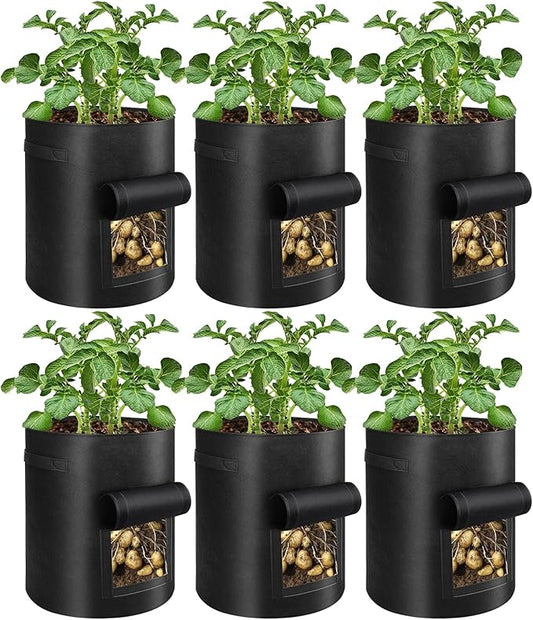 6 Pack Potato Grow Bags 10 Gallon with Flap and Handle, Planter Pots Thick Fabric Garden Containers for Tomato, Vegetable and Fruits