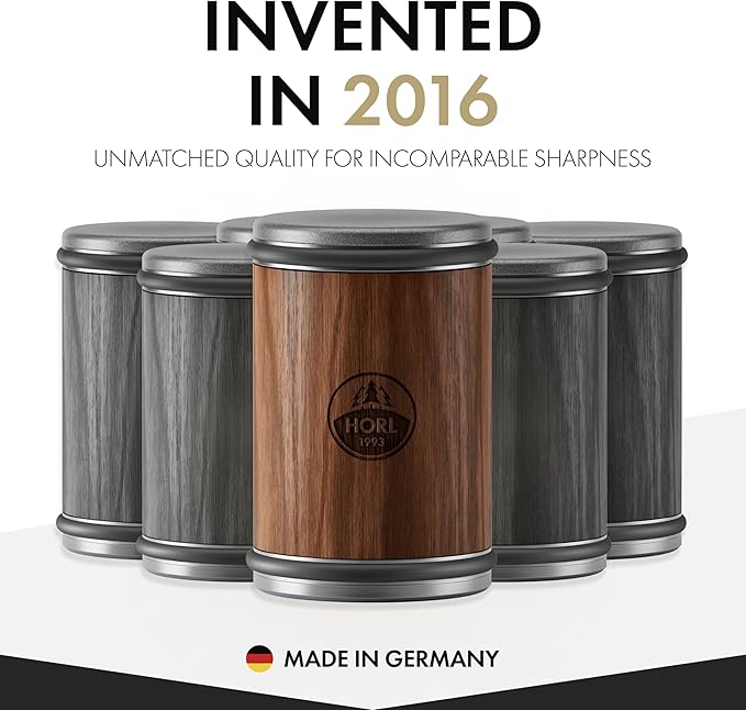 HORL 2 Walnut Rolling Knife Sharpener Engineered in Germany for Straight Edge and Leather strop