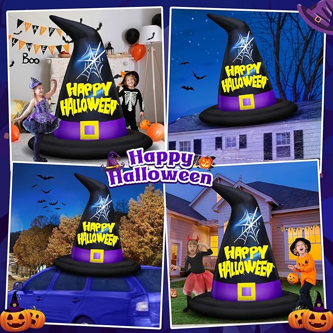 Danxilu 6 FT Halloween Inflatables Outdoor Decorations, Halloween Inflatable Witch Hat Built-in LED Lights Blow Up Yard Decoration for Decor Outside Holiday Party Garden Lawn