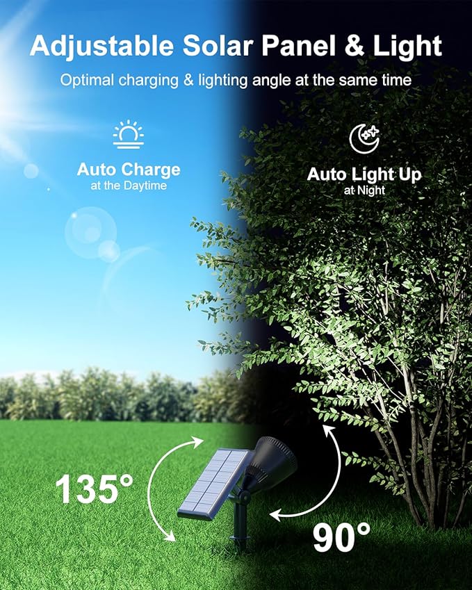 4 Pack Solar Powered Spotlights Outdoor Waterproof for Tree, Flag, House, Ground Landscape Bright Sunset Spot Lights for Outside Yard, Garden, Lawn, Driveway with Adjustable Lamp & Panel, Cool White