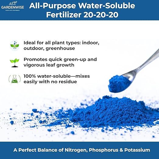 20-20-20 Water-Soluble Fertilizer โ Powder for Liquid Plant Food for Indoor & Outdoor Plants, Orchids, Vegetables, Lawns, Flowers โ 20 20 20 Fertilizer 3 Quarts (6 lbs)