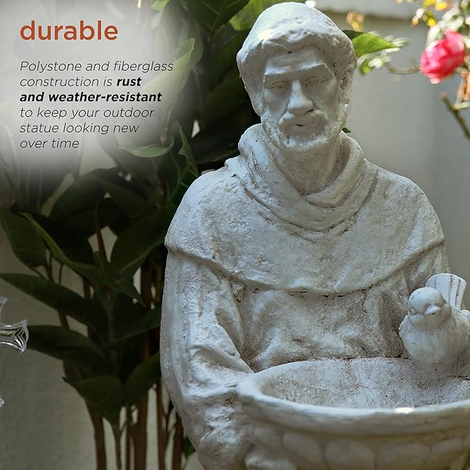 Alpine Corporation 45" Tall Outdoor Saint Francis Birdbath Statue Yard Art Decoration, Light Gray