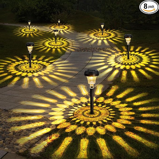Ultra Bright Solar Lights 8 Pack, Outdoor Solar Yard Pathway Lights, Warm White IP67 Waterproof LED Garden Lights for Path, Backyard, Christmas, Lawn, Landscape Decorative