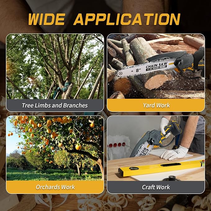 Cordless Mini Chainsaw 8 inch for Dewalt Battery 20v Max, Auto-Oiler, Hand Held Chain Saw Battery Powered for Wood Cutting, Brushless Battery Tree Saw for Tree Trimming/Pruning(Tool Only)