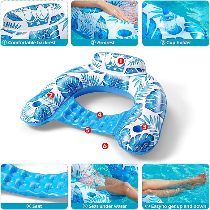 Jasonwell Pool Float with Canopy - Inflatable Pool Floaties Adult Floating Pool Chair Lounge Floats for Swimming Pool Water Chair Pool Lounger with Cup Holders Pool Toy Party Floaty for Adults