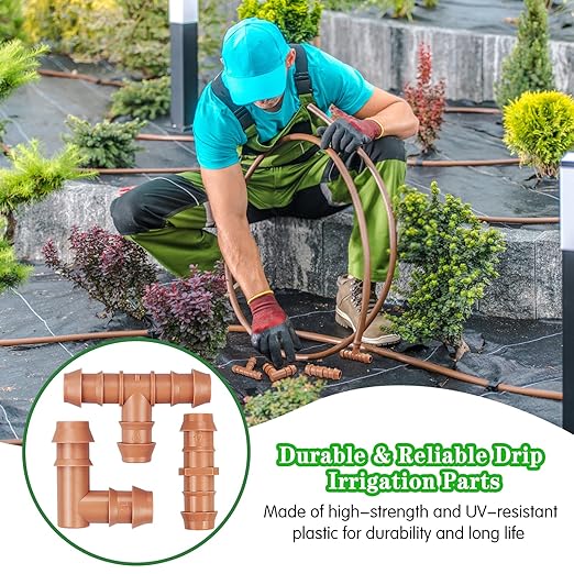 30 Pieces Drip Irrigation Kit:Drip Irrigation Parts for 1/2 Inch Drip Irrigation Tubing with 17mm 0.600" ID Drip Line Fittings Barbed Connectors Including 10 Couplings 8 Tees 6 Elbows 6 Plugs