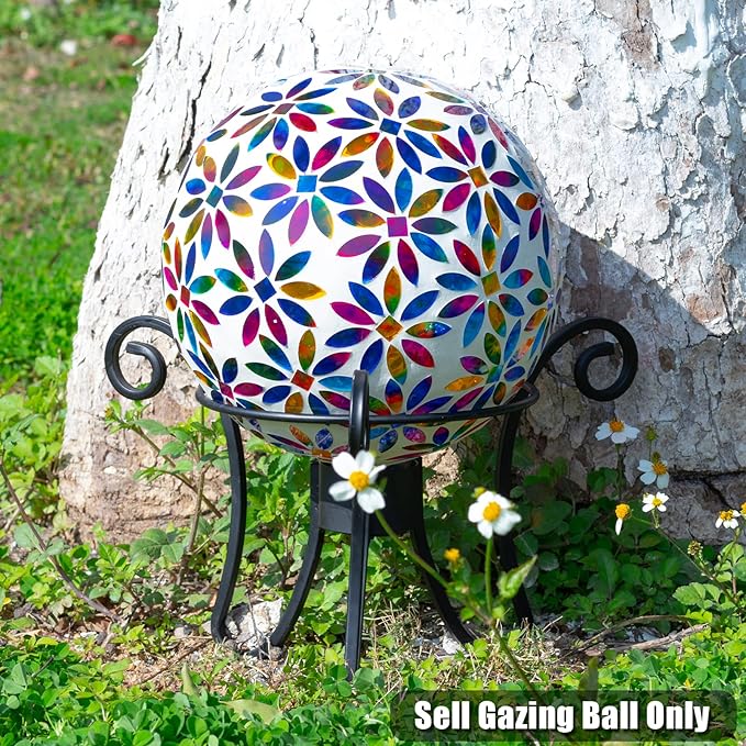 VCUTEKA Gazing Ball, Glass Mosaic Gazing Balls Sphere for Garden Lawn Outdoor Ornament Yard Decorative, 10-Inch, Multicolor