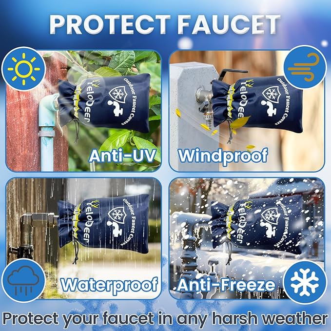 Outdoor Faucet Cover for Winter, Yelodeer 6 Packs 7.1" W X 10.7" H Upgraded Thicken Spigot Pipe Covers, Reusable Waterproof Oxford Faucet Sock, Hose Bib Covers for Winter Insulated Freeze Protection