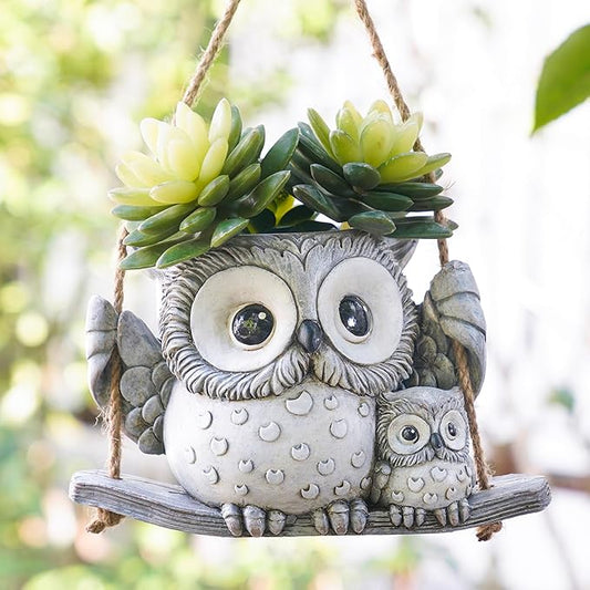 Swing Owl Hanging Planters for Indoor Plants, Cute Small Succulent Pots with Drainage Hole, Unique Resin Plant Hangers Outdoor, Hanging Plant Holder for String Of Pearls, Gift Ideas for Mother