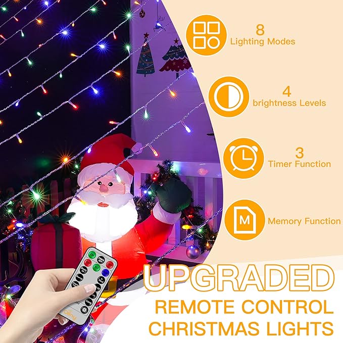 Ollny Christmas Lights Outdoor 400LED 131FT, Multicolor Fairy Lights with Remote 3 Timer, Plug in 8 Modes String Lights for Bedroom Indoor Outside House Party Xmas Decorations