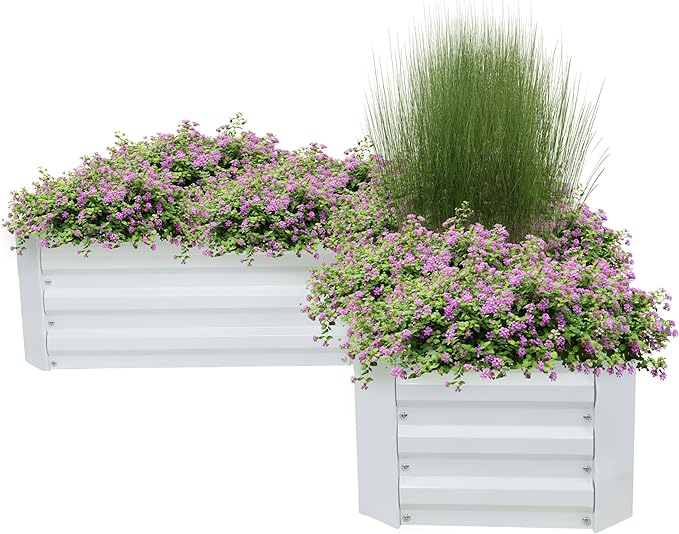 Sunnydaze Galvanized Raised Garden Bed - Metal Raised Bed for Gardening - Outdoor Planter Box for Flowers, Plants, and Vegetables - Ivory White - 12” H L-Shaped