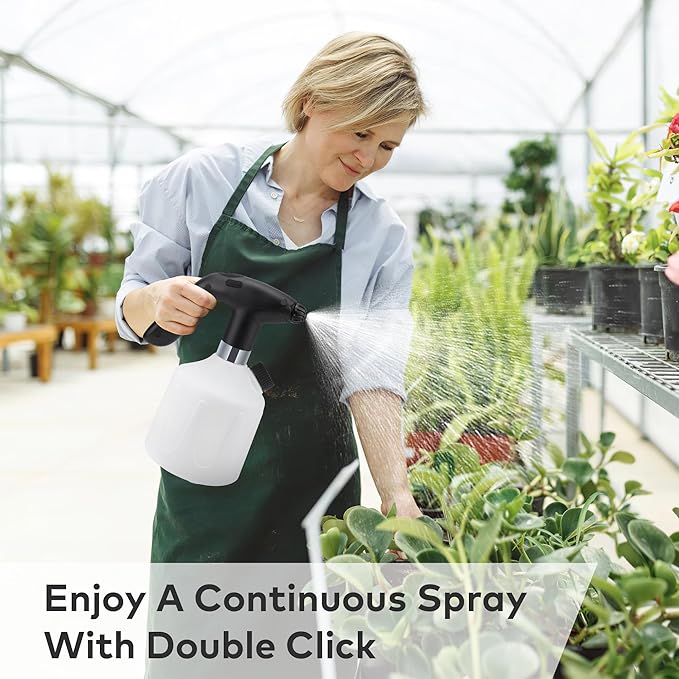 Electric Spray Bottle Automatic Plant Mister 1.8L Rechargeable Battery Powered Sprayer Continuous Spray Bottle,Pump Sprayer, Indoor Watering Can for Plants White