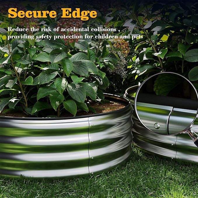 Galvanized Metal Planter Round Raised Garden Bed Kit for Gardening Outdoor,2x2x1ft 2pc Grow Garden Box Raised Flower Bed,Round Galvanized Planter Outdoor Metal Fire Pit Ring