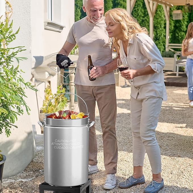 Bonnlo 44QT Turkey Fryer Pot with Steamer Basket, Lid & Lifting Hook, Stainless Steel Seafood Boil-Pot for Lobster, Crab & Shrimp, Heavy-Duty Deep Stockpot for Outdoor Boiling, Cooking & Frying