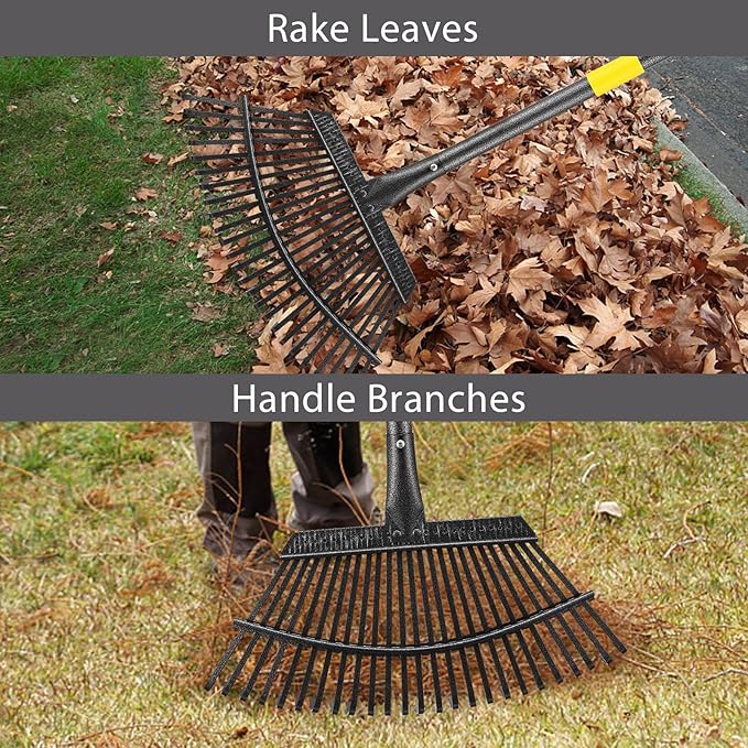 Collapsible Rake for Leaves, 30-66 inch Metal Leaf Rakes for Lawns Heavy Duty Extended Handle, 25 Tines 18" Wide Rake Garden Tools for Camping, Yard, Landscape, Pine Needle and Grass