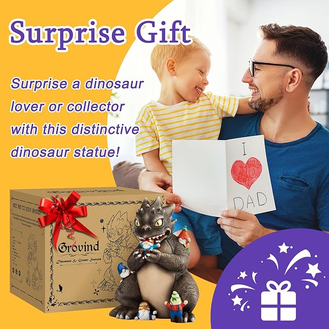 Garden Decor Statue, Dinosaur Eating Gnomes Garden Statues Outdoor Decor, Funny Monster Gnome Figurine Outside Clearance for Patio Yard Decorations Gift