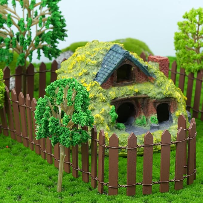 4 Pcs 35 Inch Fairy Garden Decor Mini Fence, Wood Picket Fence for Fairy Garden Supplies, Small Picket Fence for Doll House Decor DIY Crafts Plant Pot Micro Landscape Ornaments