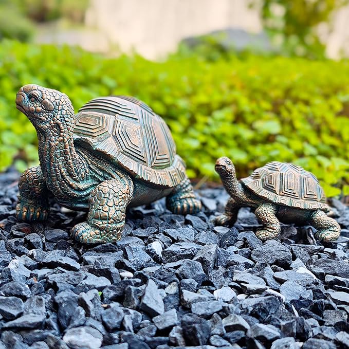 2 Pcs Outdoor Garden Turtle Statue, Cute Turtle Statue with Baby for Garden, Patio, Lawn, Outdoor Patio and Deck Decorations, Unique Housewarming Gifts