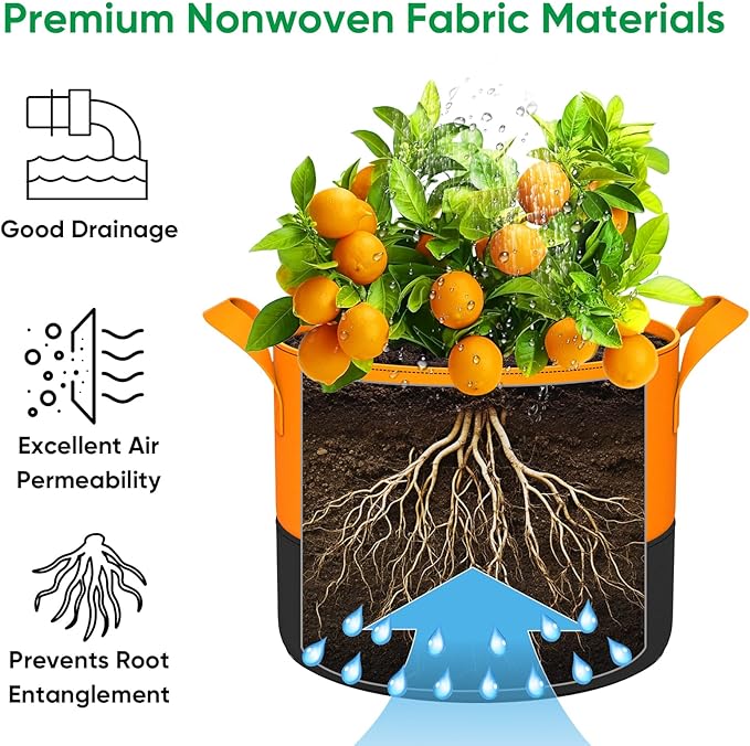 6 Pack 10 Gallon Grow Bags - 350G Heavy Duty Thickened Colorful Potato Grow Bags with Handles, Felt Nonwoven Garden Fabric Bags Gardening Pots for Vegetable Fruit Flowers Herbs Tomato Growing