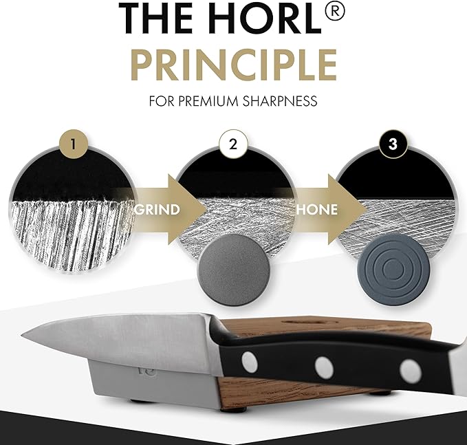 HORL 2 Oak Kitchen Knife Sharpener for Razor Sharp Edges Made in Germany - Rolling Sharpener for knives - Rolling Knife Sharpening Kit with Magnetic Holder with 15 & 20 Degrees