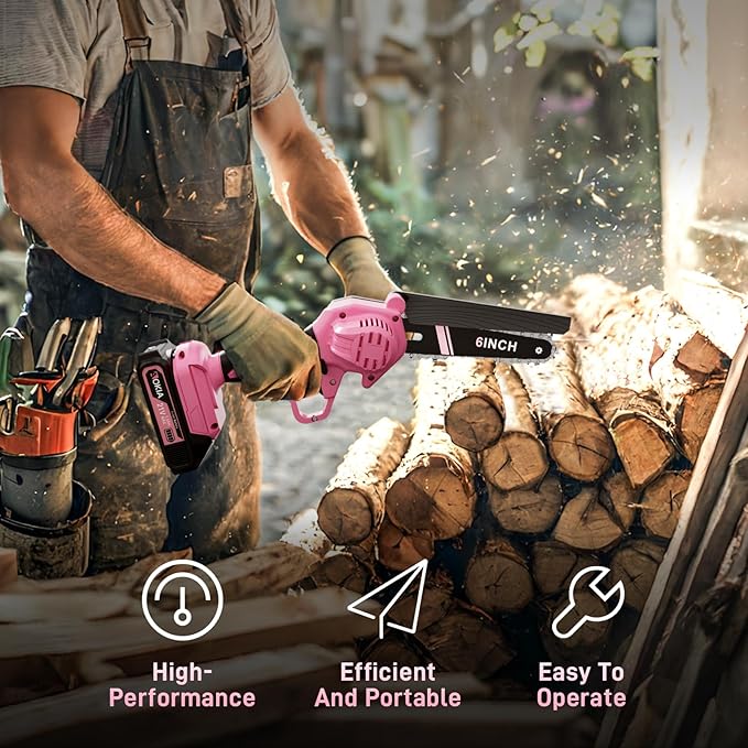 Mini Chainsaw, 6 inch Mini Chainsaw Cordless, Small Hand held Electric Power Chain Saw 2 Battery Powered Operated, Household and Garden for Tree Trimming Wood Cutting, Gifts for Father Husband Men