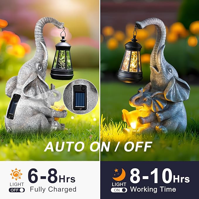 C&Y&G&X Solar Outdoor Garden Decor Elephant Statues Lights, Elephants Family Son Birthday Gifts for Mom, Housewarming Gifts and Yard Decoration