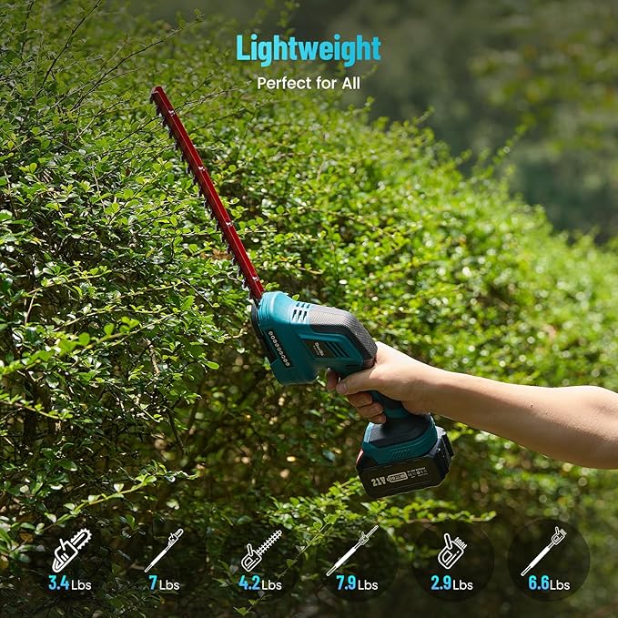 SEESII 6-in-1 Cordless Pole Saw & Hedge Trimmer Combo Kit, Electric Mini Chainsaw with 2×4.0 Ah Batteries, Extension Tree Pruner, Bush Trimmer Limb Branch Cutter, Grass Shears
