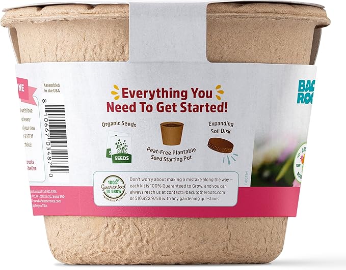 Back to the Roots Organic Zinnia Flower Grow Kit with Plantable Starting Pot Soil and Seeds