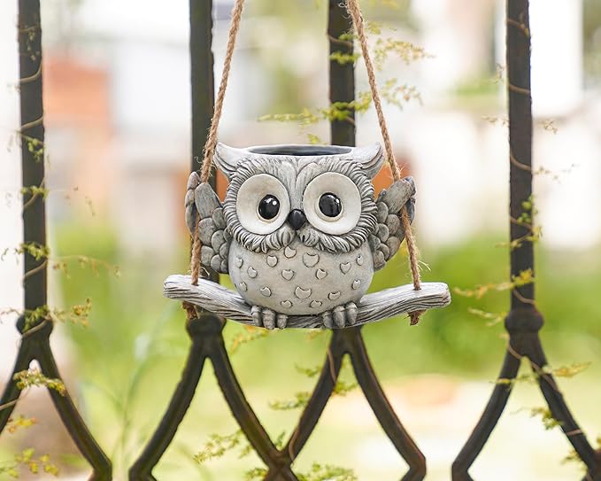 Swing Owl Hanging Planters for Indoor Plants, Cute Small Succulent Pots with Drainage Hole, Unique Resin Plant Hangers Outdoor, Hanging Plant Holder for String Of Pearls, Gift Ideas for Mother