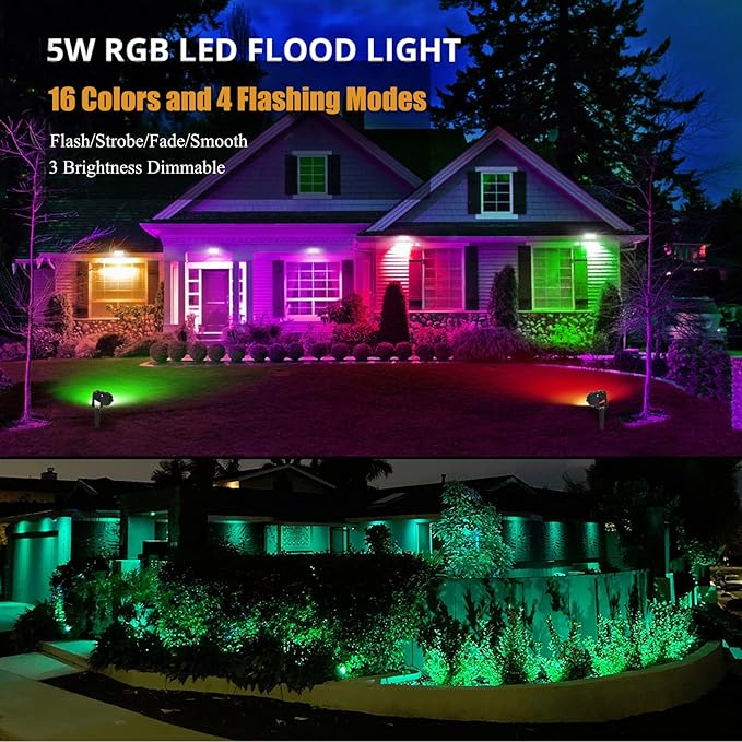 Low Voltage Landscape Lights Color Changing RGB LED Landscape Lighting with Connectors Outdoor Waterproof Spotlight Remote Control for Garden Pathway Christmas Decorative Light(5W DC12V 10P