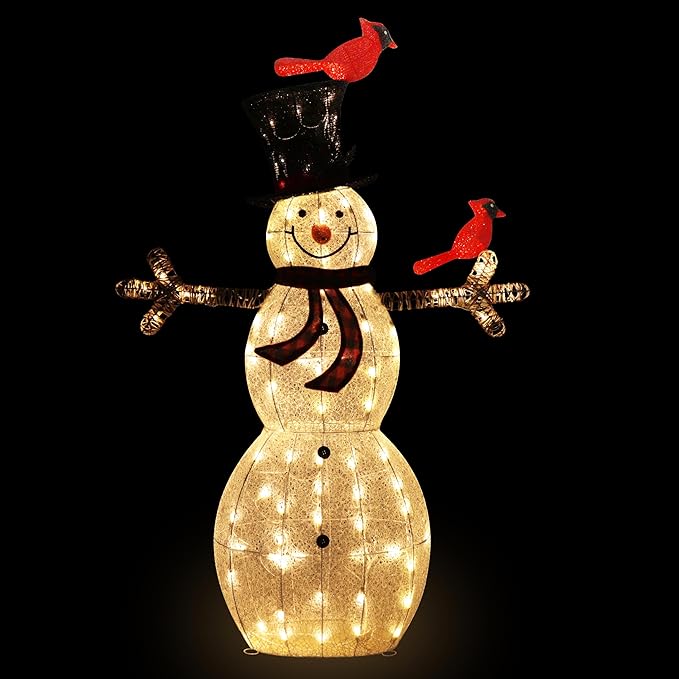 VEIKOU 5FT Snowman Outdoor Christmas Decorations, Lighted Snowman Christmas Decorations Outside, Outdoor Snowman with 90 LED Warm Lights, for Holiday Yard Indoor Porch Lawn