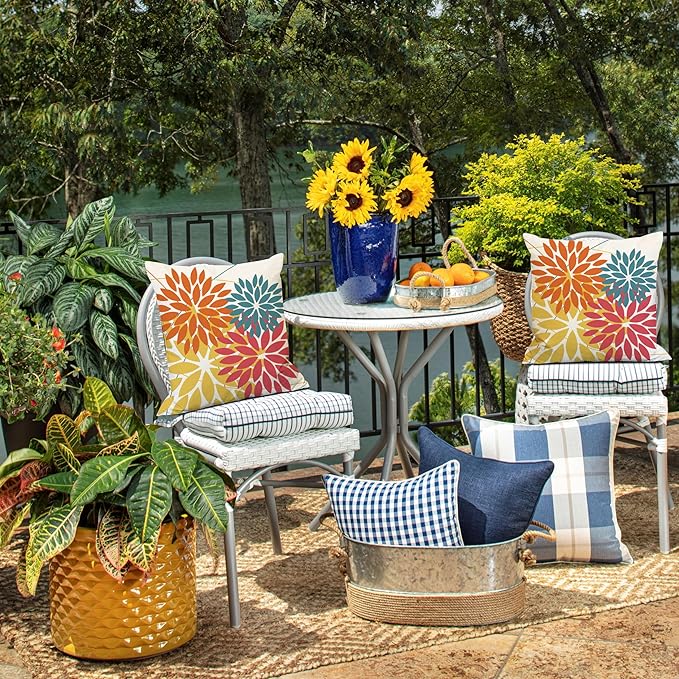 DFXSZ Outdoor Pillow Covers 20x20 Inch Set of 2 Orange Yellow Red Flower Decorative Waterproof Fall Summer Outdoor Pillow Covers for Patio Funiture Garden Couch 168G20