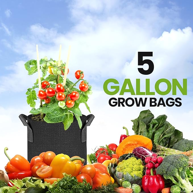 Utopia Home 3 Pack 5 Gallon Grow Bags, 300G Thickened Nonwoven Plant Fabric Pots for Outdoor, Grow Pots, Garden Plant Bags, Aeration Fabric Planters for Fruits, Vegetables and Flowers