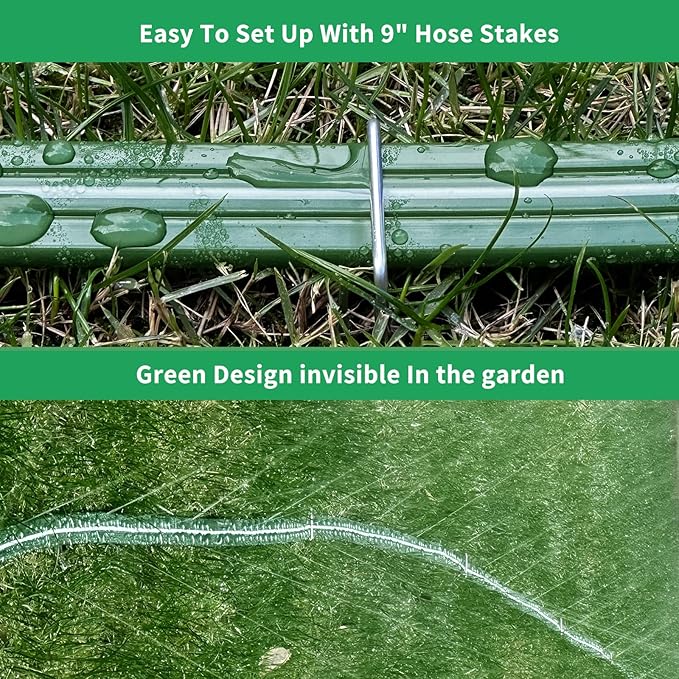 Watoo 2025 75 FT Flat Sprinkler Hose for Lawn Watering Garden Soaker Hose with Holes, Heavy Duty Lightweight No-Kink Water Hose with Stakes, Irrigation Hose, Great Fun for Kids and Dog