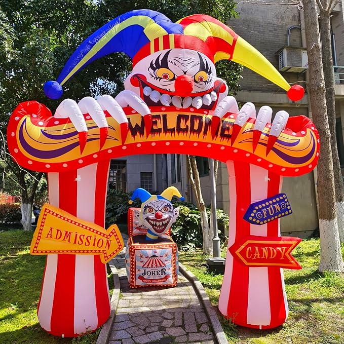WBHome 10 Ft Halloween Inflatable Clowns Arched Door Outdoor Decorations, Day of The Dead Blow Up Yard Decor with Built-in LED Light (Plug in) for Lawn Home Dia de Los Muertos Party Indoor Outdoor