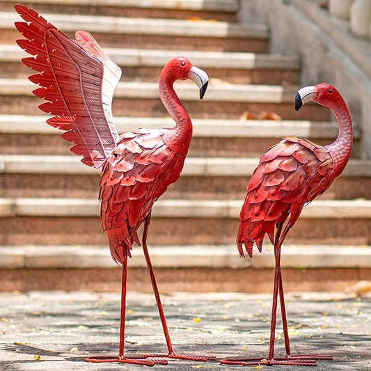 Natelf Pink Flamingo Garden Statues - Metal Flamingo Yard Art Decor, Weather-Resistant Outdoor Sculpture for Lawn, Patio, or Garden - Unique Gift for Women, Mom, Grandma