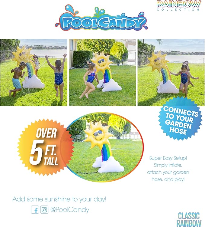 PoolCandy Inflatable Rainbow - Five Foot Tall Giant Sun Shower Sprinkler - Summer Fun All Ages.