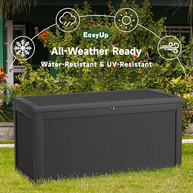 EasyUp 260 Gallon Outdoor Storage Box Waterproof, UV Resistant Resin Deck Box with Hydraulic Rod, Reinforced Stability for Patio, Garden, Rattan Black