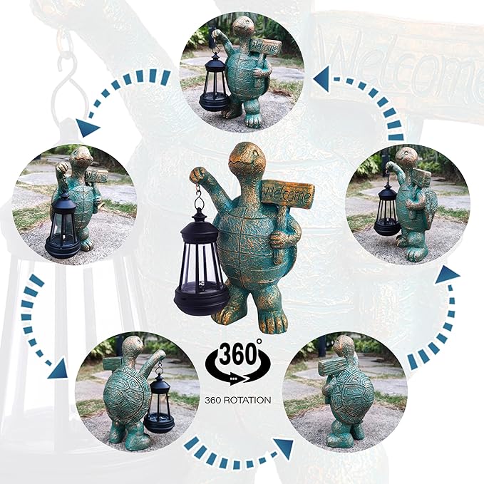 Turtle Garden Statue Outdoor Décor with Solar Lights Lantern,Turtle Solar Light Figurines Outside Decorations for Yard,Lawn,Patio, Balcony, Unique Housewarming Gifts