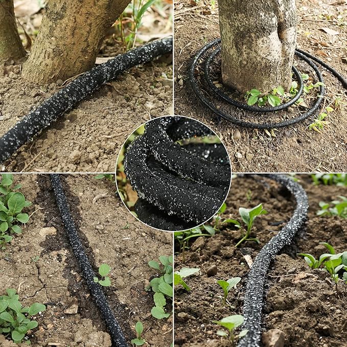 Soaker Hose 50 FT for Garden 1/2" Diameter Irrigation Hose Save 70% of Water Solid Brass Interface Eminently Suitable for Lawn and Garden Beds Cover