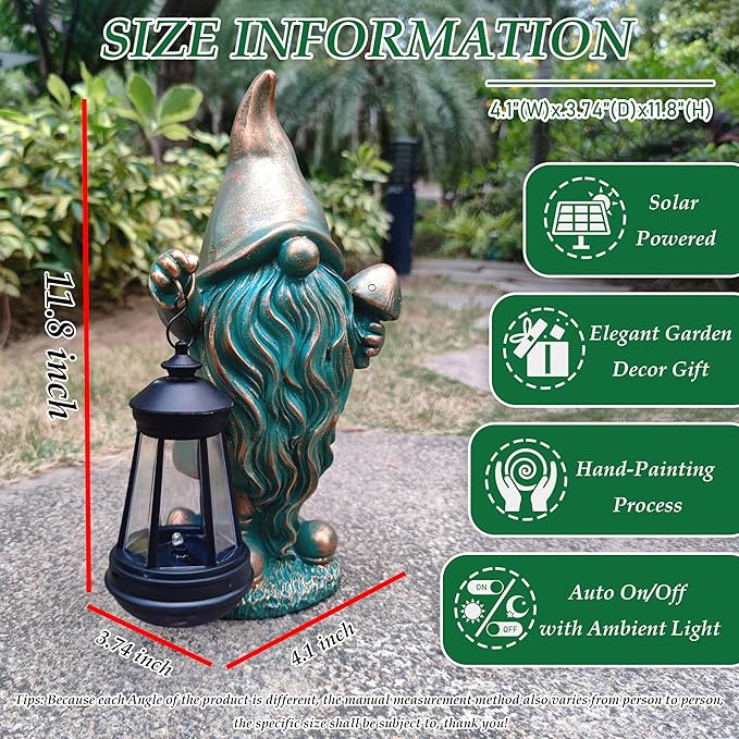 Gnomes Garden Statue Outdoor Décor with Solar Lights Lantern,Gnome Solar Light Figurines Outside Decorations for Yard,Lawn Patio, Balcony, Unique Housewarming Gifts