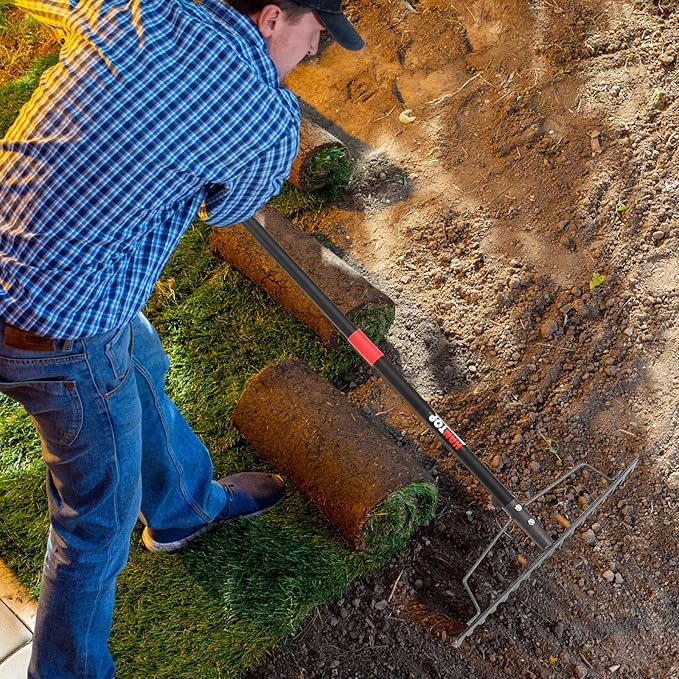 17 Tines Garden Rake Heavy Duty Bow Rake with Adjustable Handle Metal Rake for Gardening Farming