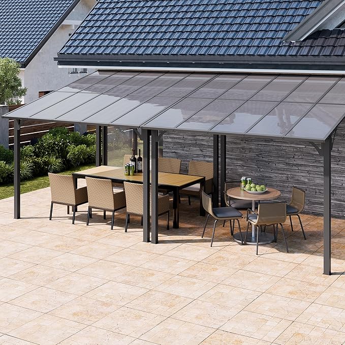 Vongrasig 10’ x 10’ Gazebo for Patio, Large Wall-Mounted Pergola Gazebo on Clearance, Outdoor Lean to Awnings for Backyard, Deck, Patio